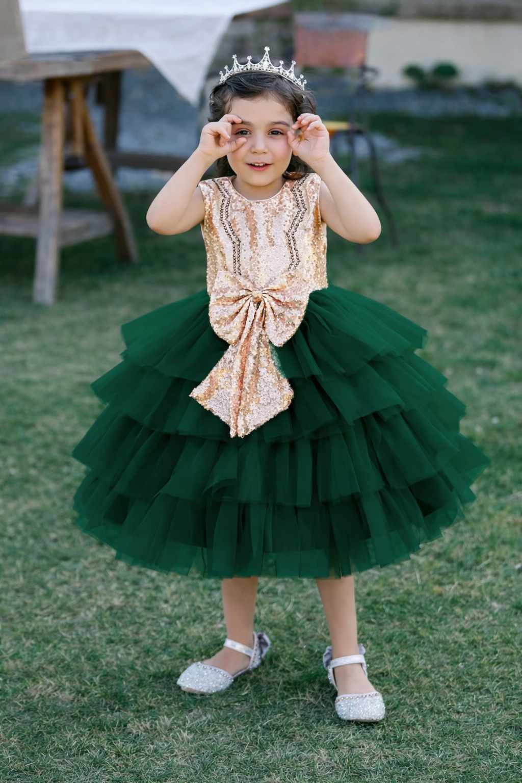 Golden Sequin & Green Tutu Gown for Girls Birthday Party Dress Inayah Fashion Golden Sequin & Green Tutu Gown for Girls Birthday Party Dress Inayah Fashion