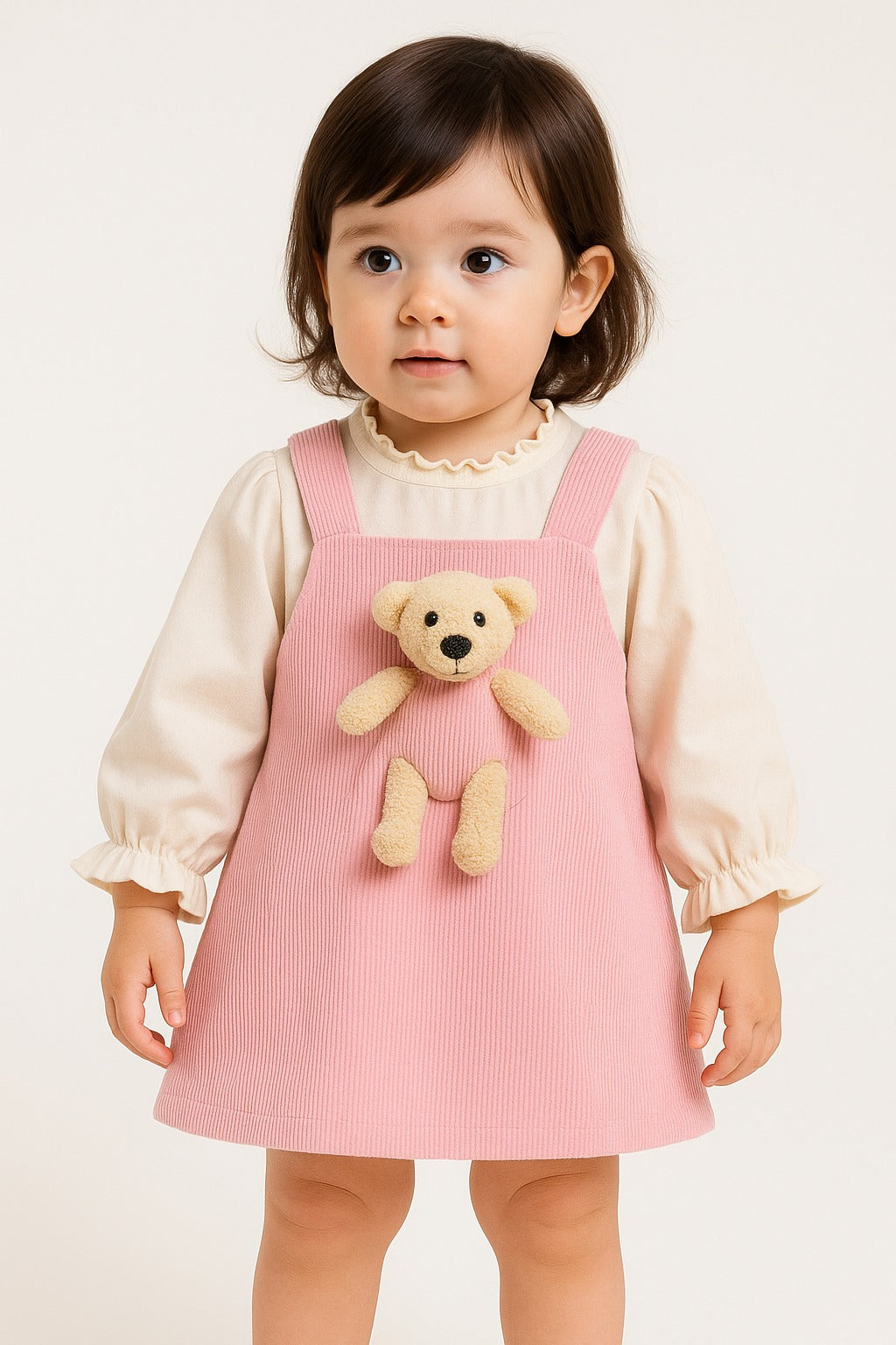 Cute Pink Dungaree Dress with Teddy Toy for Baby Girls – Inayah Fashion