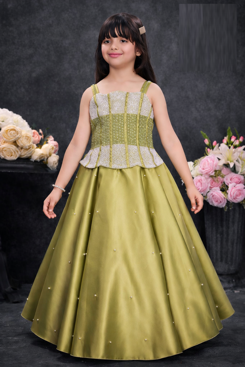 Olive Gold Elegant Party Gown for Girls – Inayah Fashion