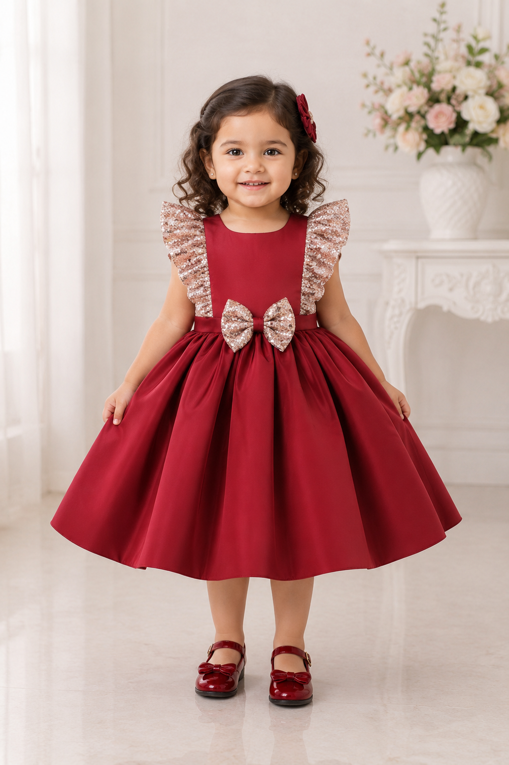 Buy Maroon Baby Girl Party Dress with Sequin Sleeves & Big Back Bow Online in India – Inayah Fashion Buy Maroon Baby Girl Party Dress with Sequin Sleeves & Big Back Bow Online in India – Inayah Fashion