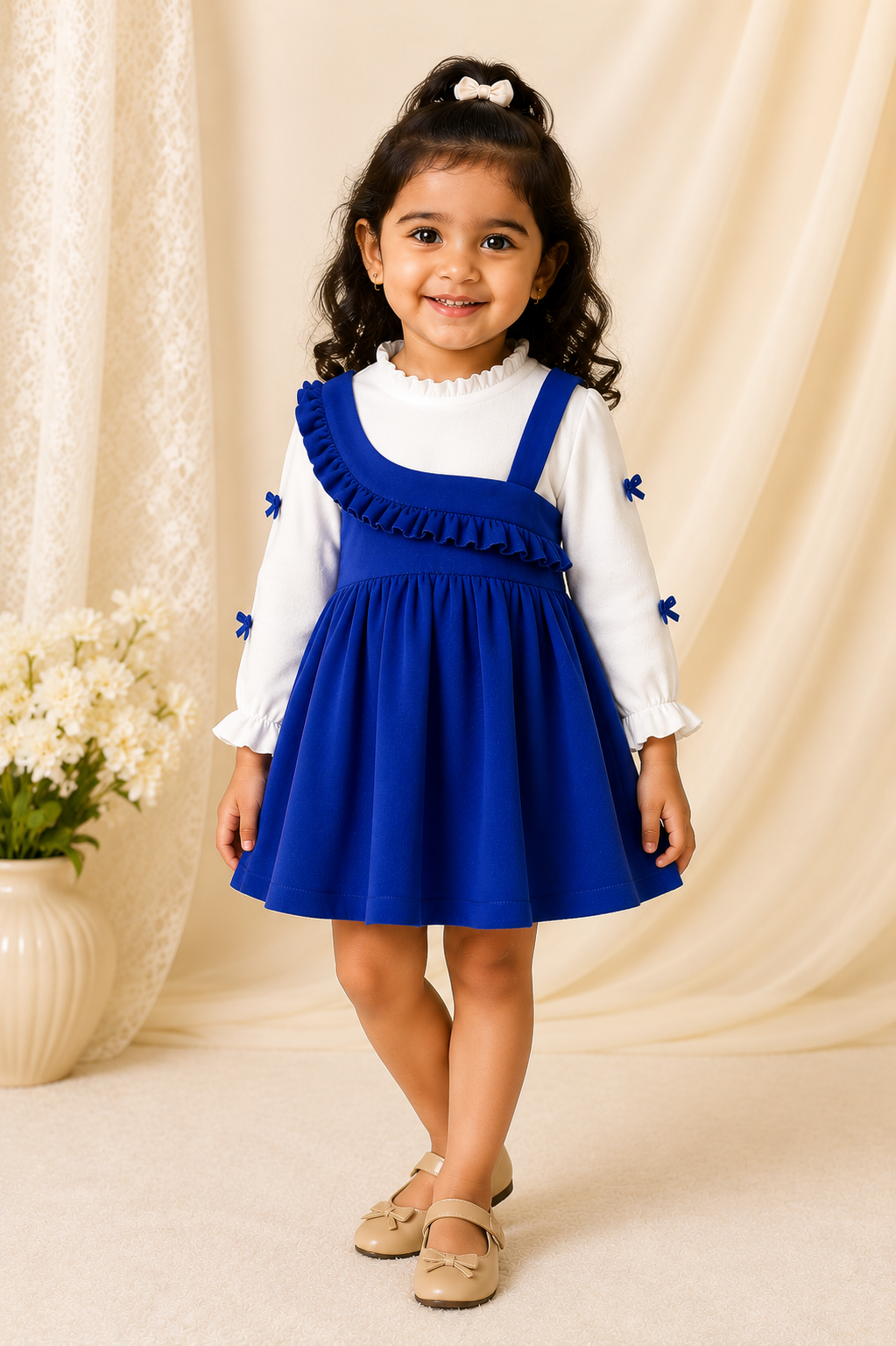Royal Blue Layered Baby Girl Dress – Full Sleeve White – Inayah Fashion