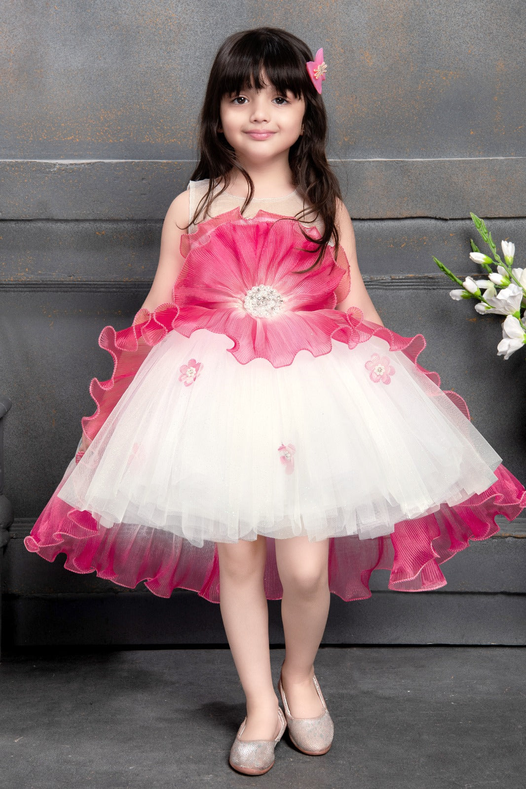 rust fall wedding guest dress Pink & White Floral High-Low Dress for Girls – Party Wear Frock – Inayah  Fashion