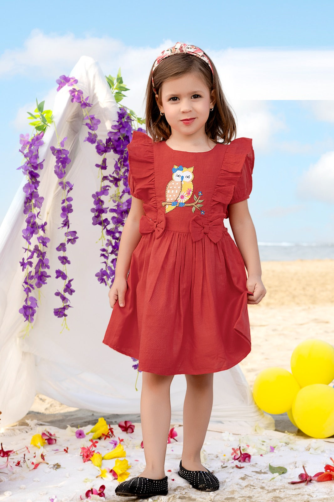 Rust Owl Embroidered Cotton Frock for Girls Casual Summer Dress Inayah Fashion Rust Owl Embroidered Cotton Frock for Girls Casual Summer Dress Inayah Fashion