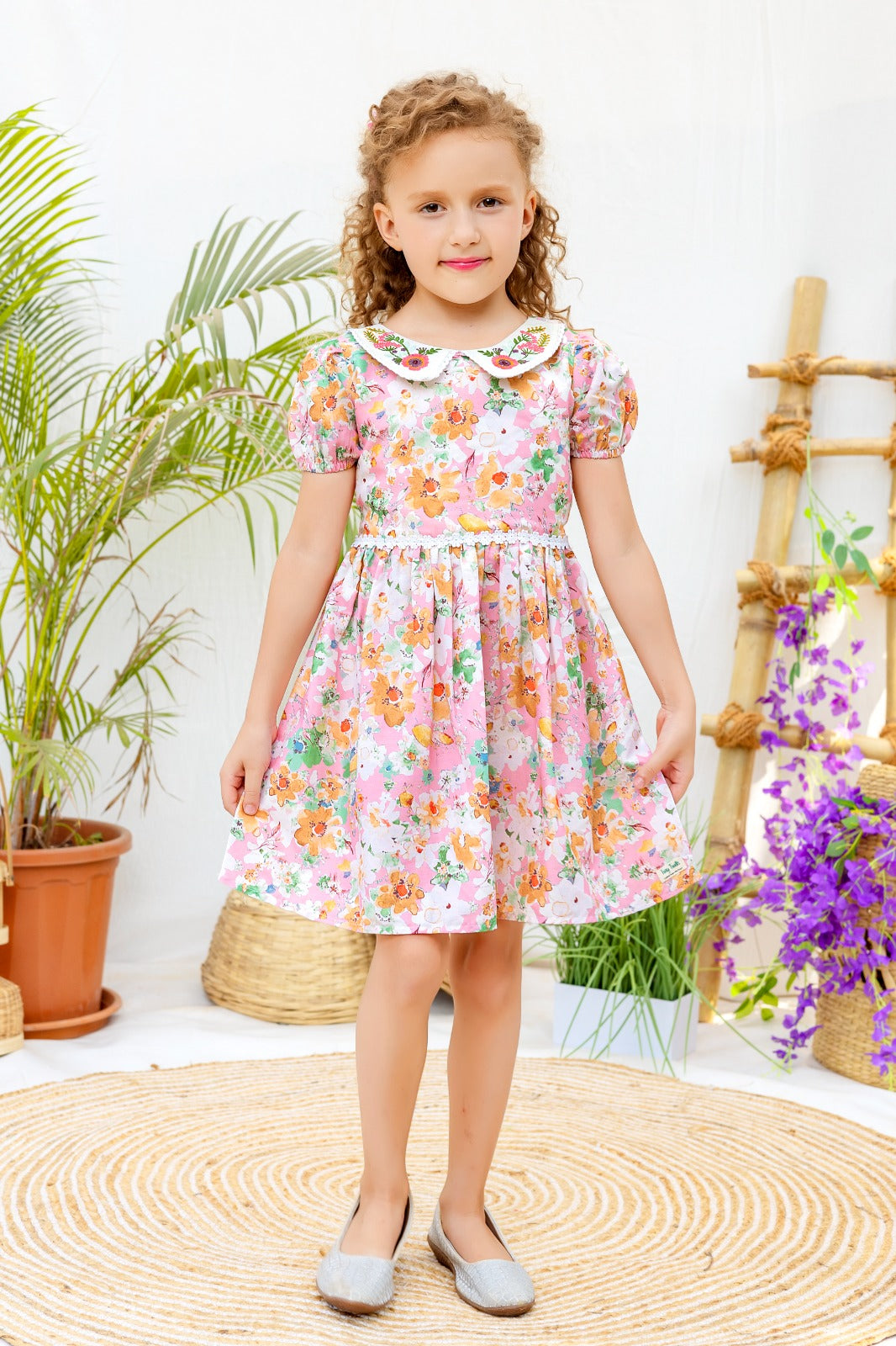 Pink Floral Cotton Frock for Girls – Summer Dress with Collar – Inayah  Fashion