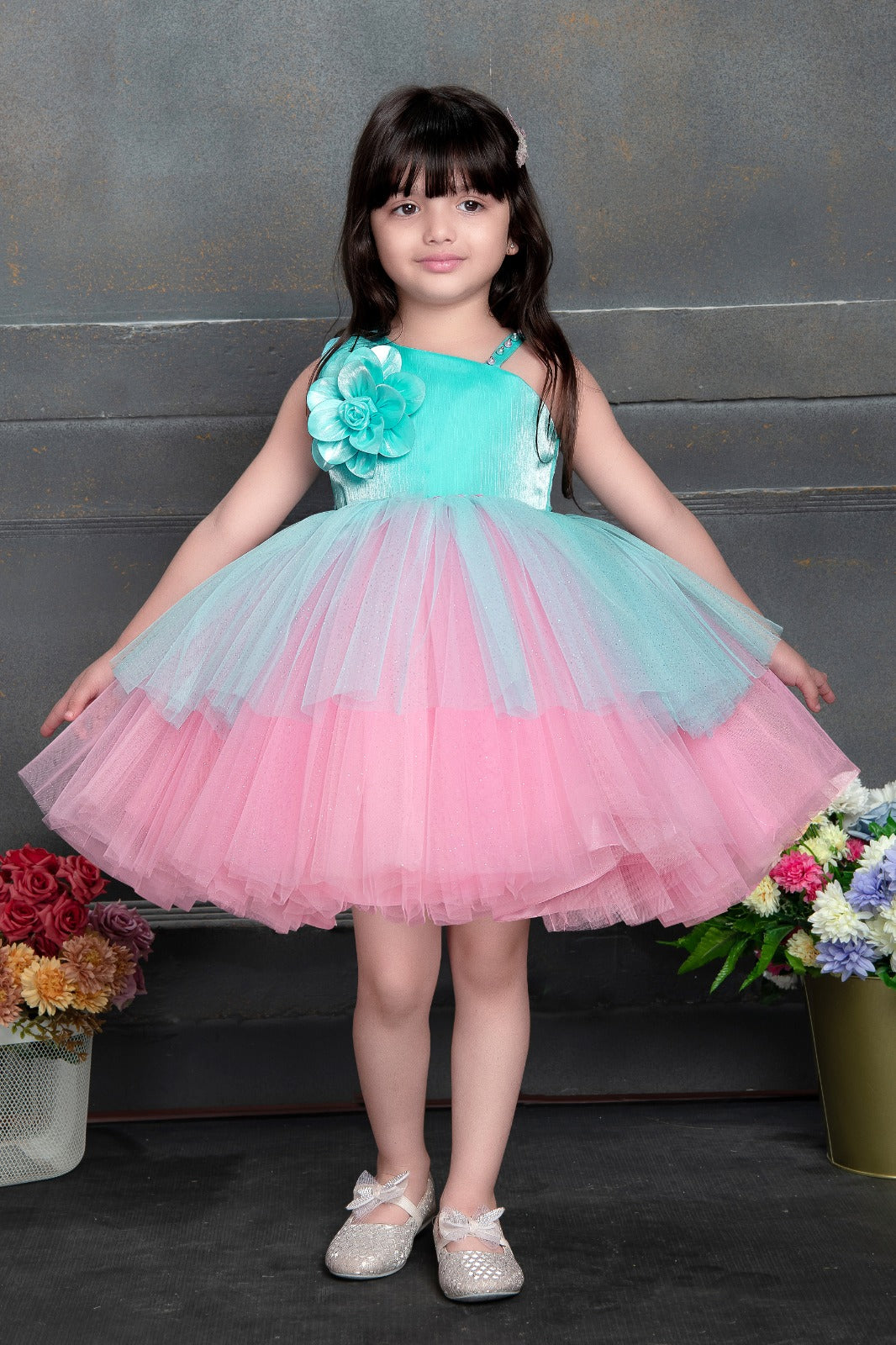 strapless open back dress Aqua Floral Print Midi Dress - All Dresses main image 1