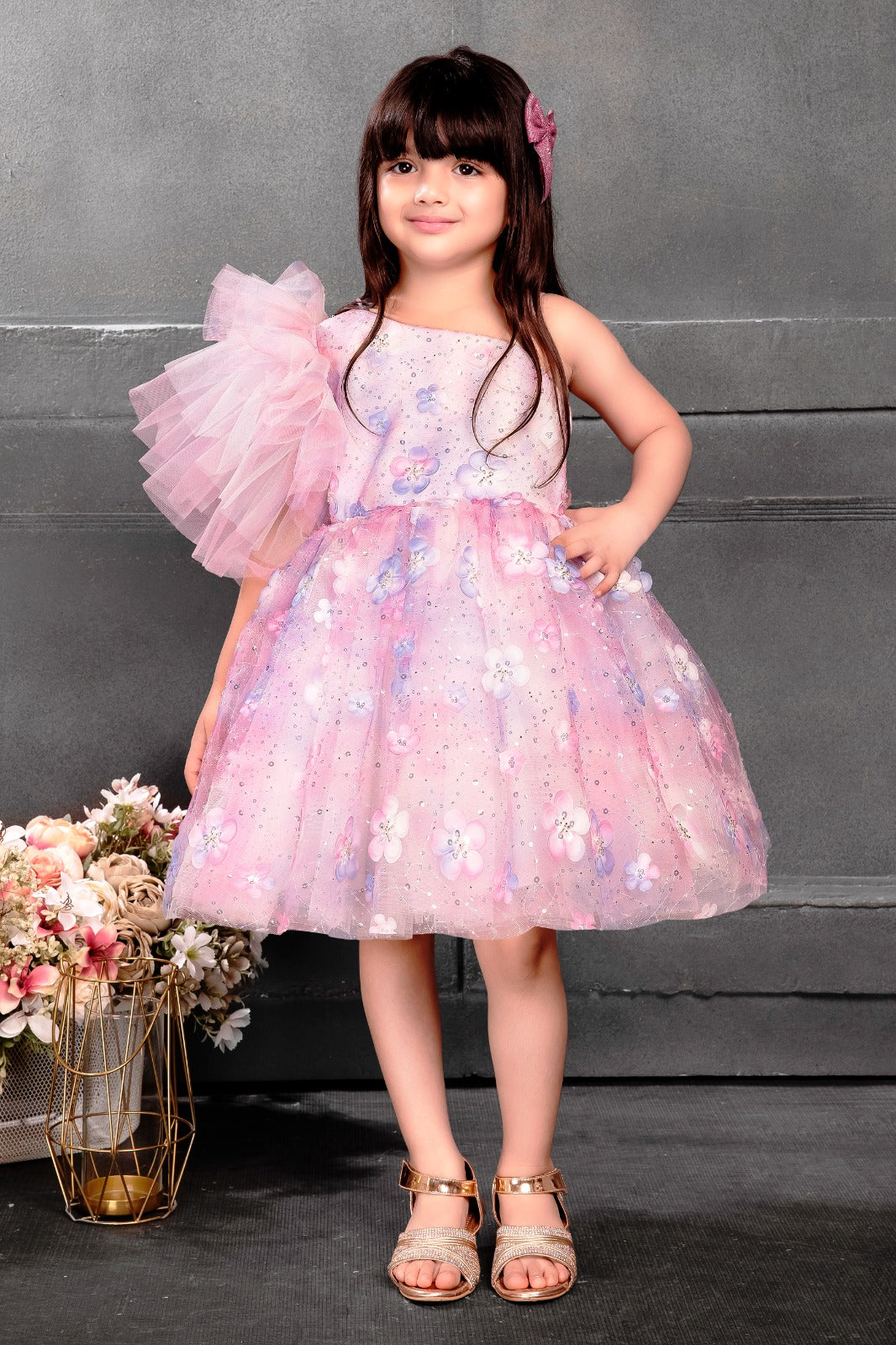 strapless open back dress Pastel Pink Floral Net Frock for Girls – One Shoulder Party Dress – Inayah  Fashion