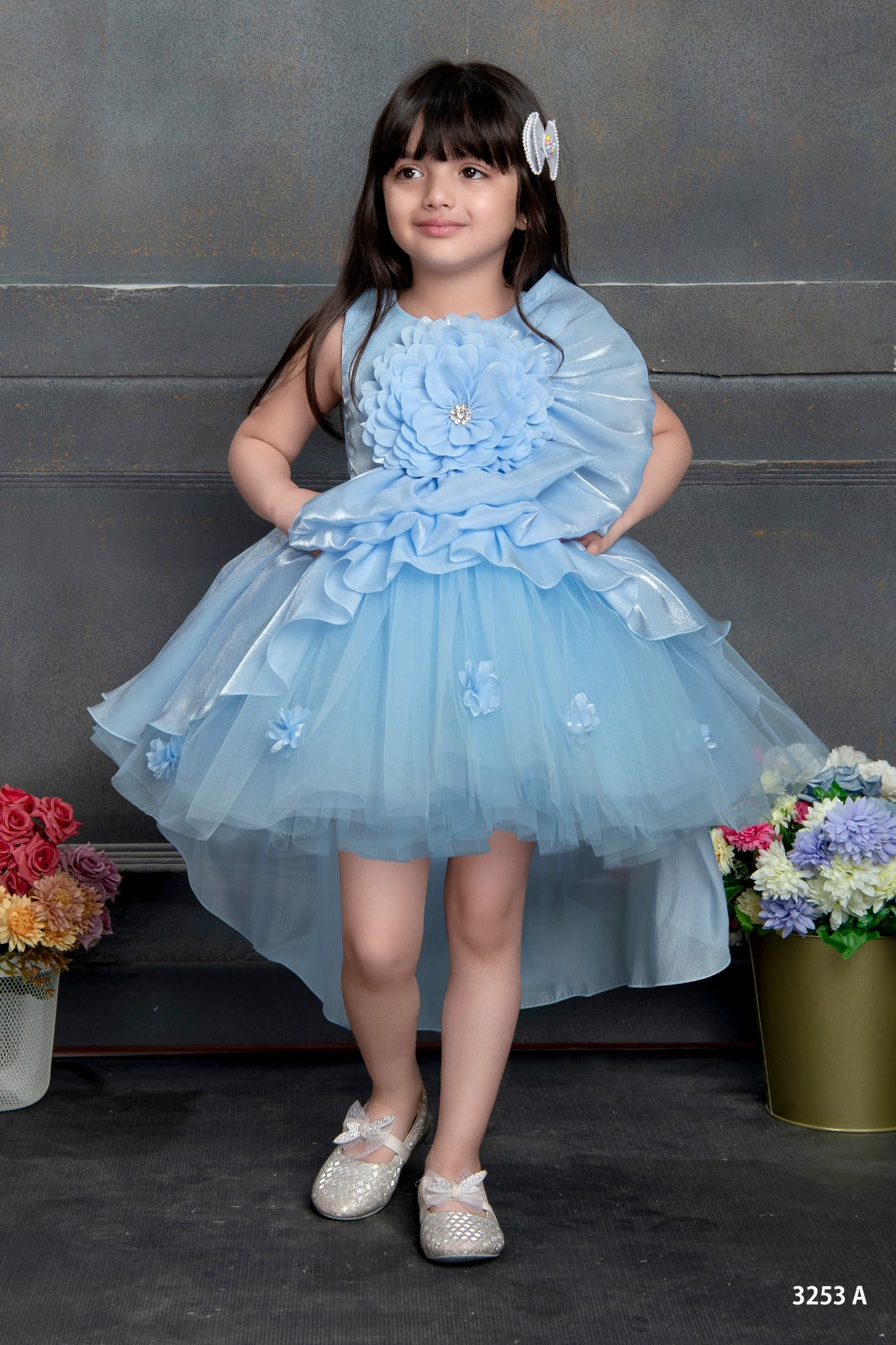 strapless open back dress BT1930 Radiant Blue Princess Dress for Baby Girls – BabyTeen Fashion main image 1
