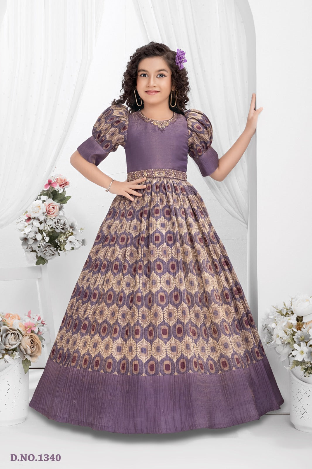 Elegant Purple Brocade Party Gown for Girls with Puff Sleeves – Inayah  Fashion