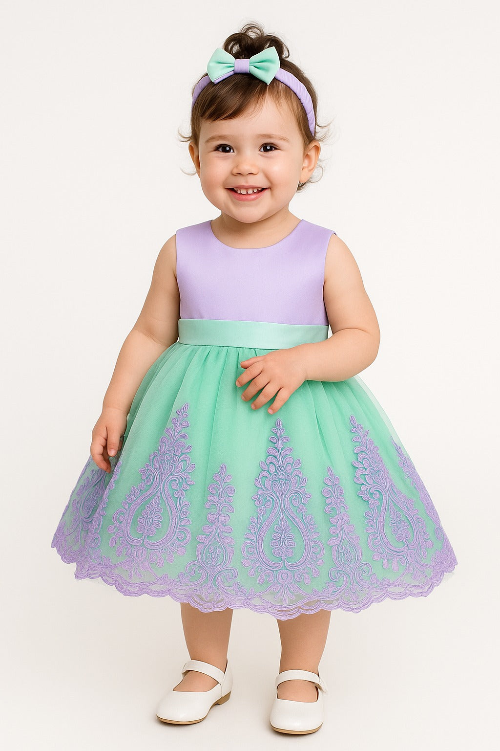 Aqua and Lilac Baby Girl Party Dress with Bow – Birthday Special – Inayah  Fashion
