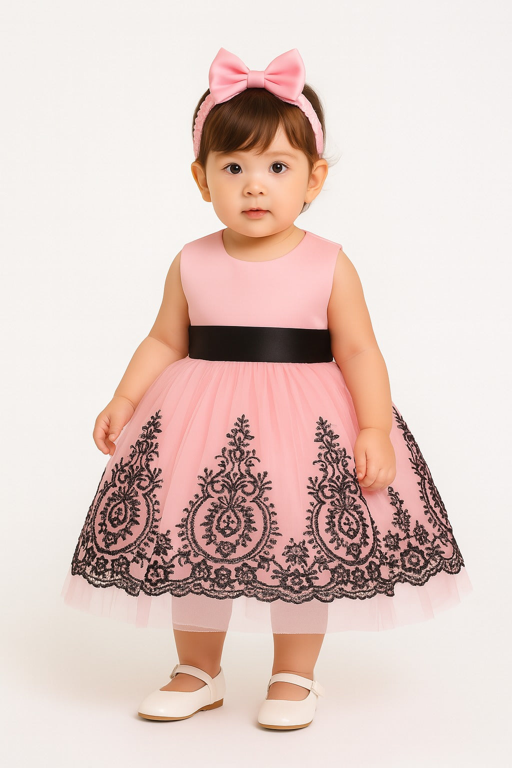 Elegant Pink & Black Lace Tulle Birthday Party Dress Inayah Fashion Elegant Pink & Black Lace Tulle Birthday Party Dress Inayah Fashion