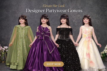 colorful kids’ partywear and ethnic dresses arranged on soft pastel fabric in natural light