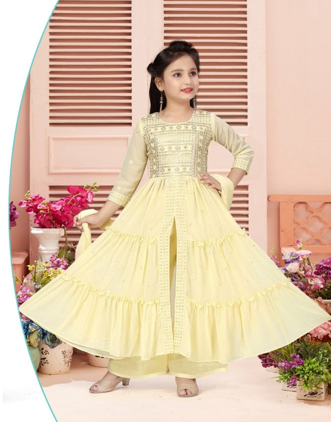 Light Yellow Embroidered Anarkali Set with Dupatta - Inayah Fashion