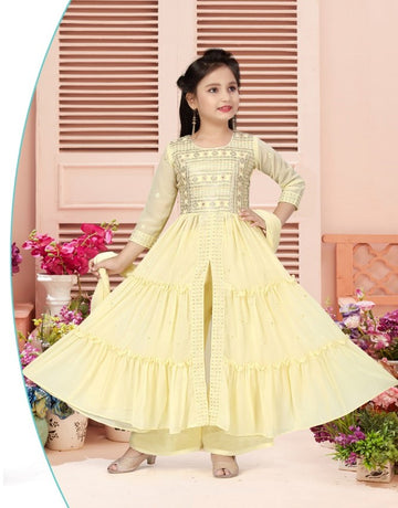 Light Yellow Embroidered Anarkali Set with Dupatta - Inayah Fashion