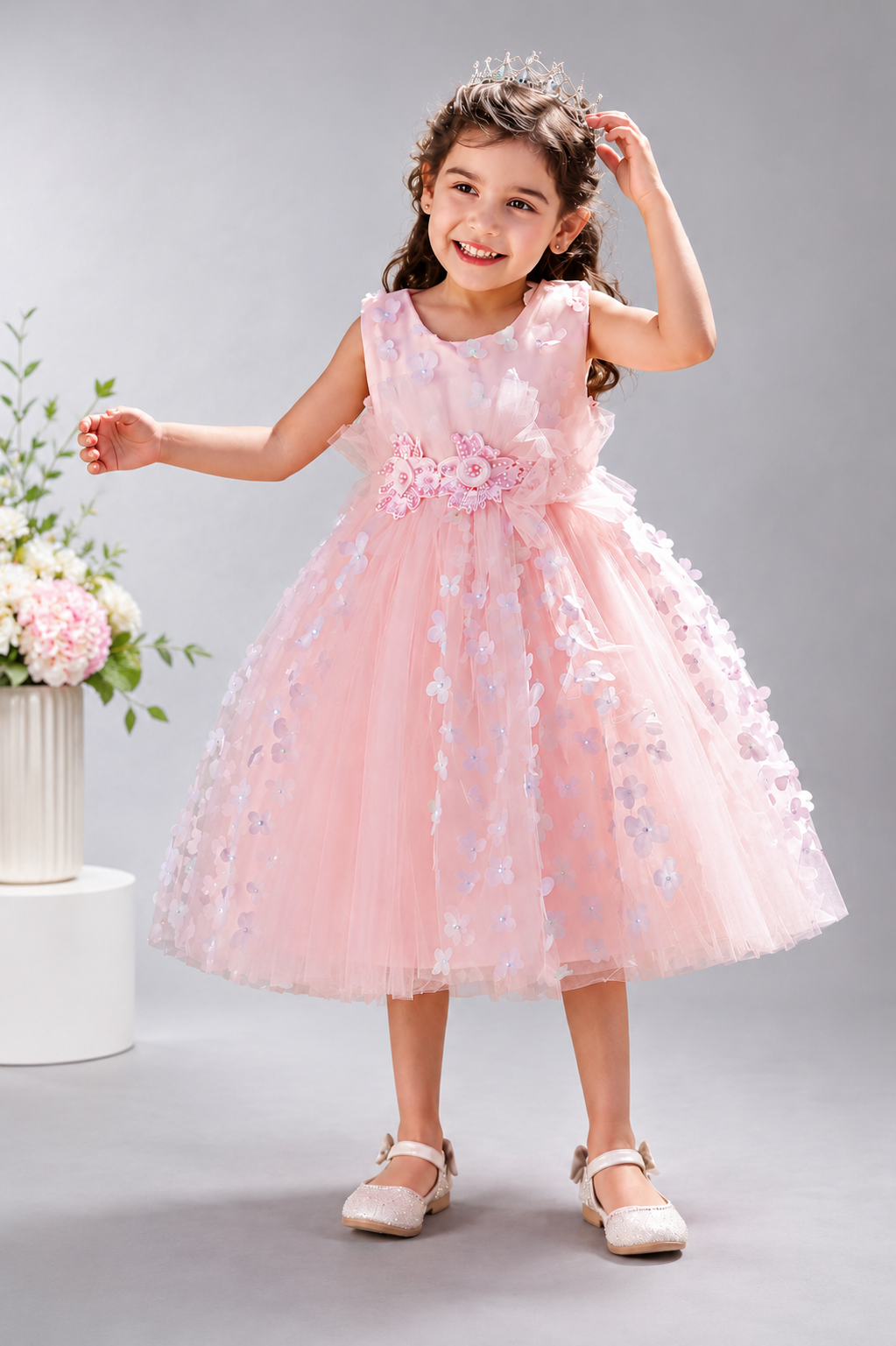 Blush petal princess party dress for girls