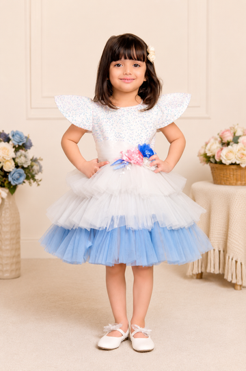 Snowflake Bloom Layered Party Dress for Girls-Birthday dess for girls