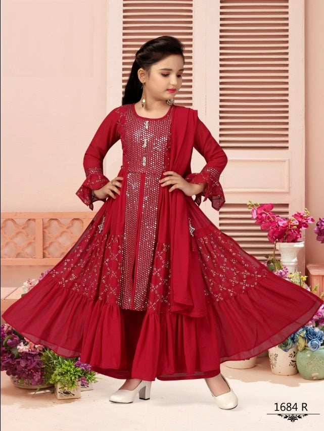 Elegant Maroon Embroidered Anarkali Gown with Dupatta for Girls – Festive Collection - Inayah Fashion