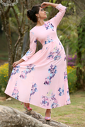 Soft pink floral maxi dress for women with long sleeves – additional view