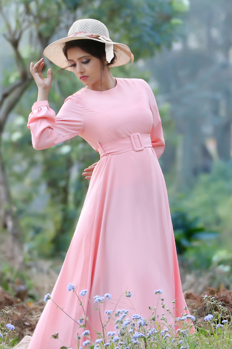 S Blush pastel pink hue Serenity Belted Flare Dress S Blush pastel pink hue Serenity Belted Flare Dress