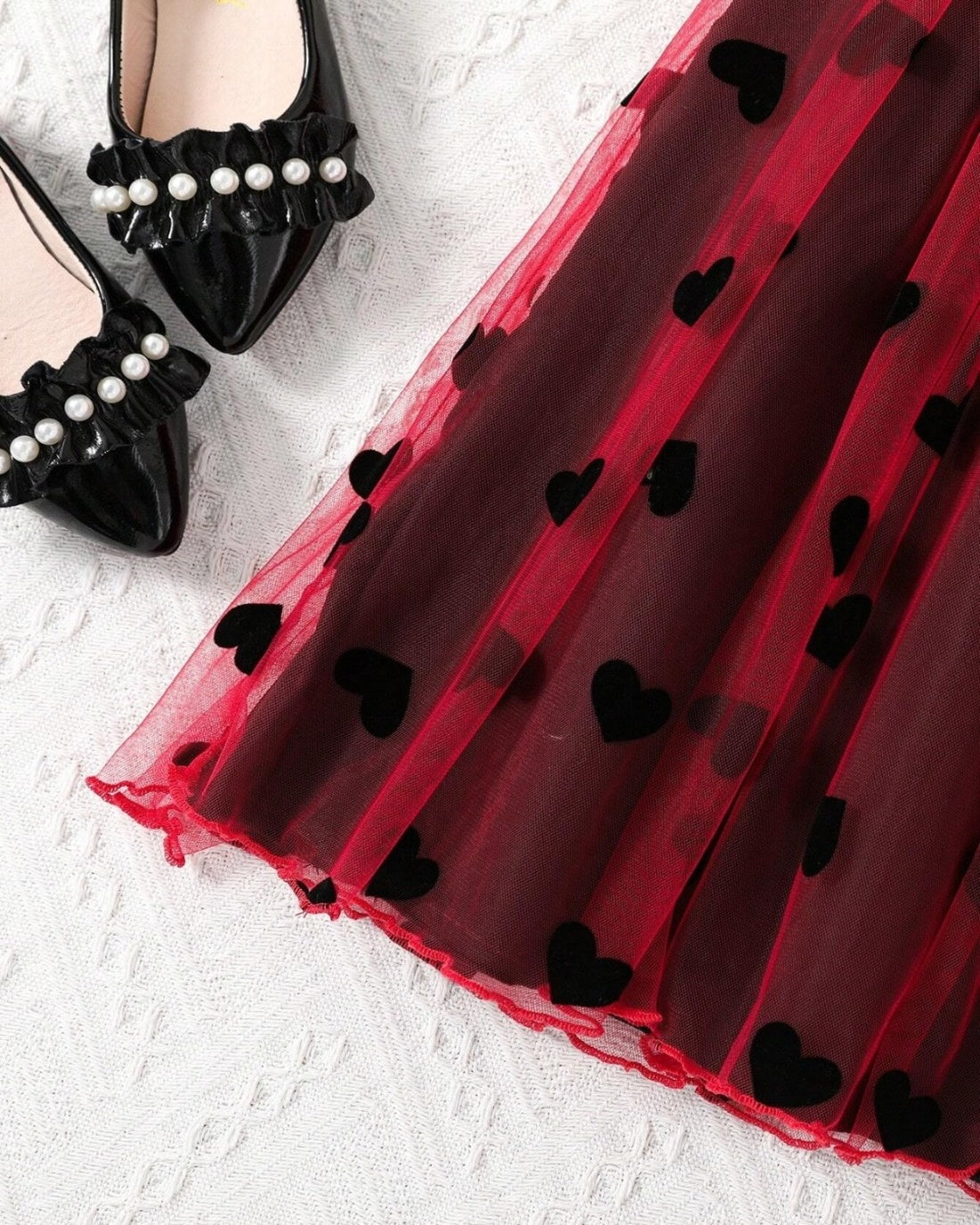 Adorable Black and Red Heart Mesh Dress for Girls - Inayah Fashion