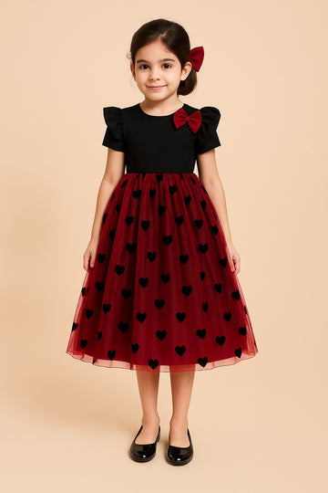 Adorable Black and Red Heart Mesh Dress for Girls - Inayah Fashion