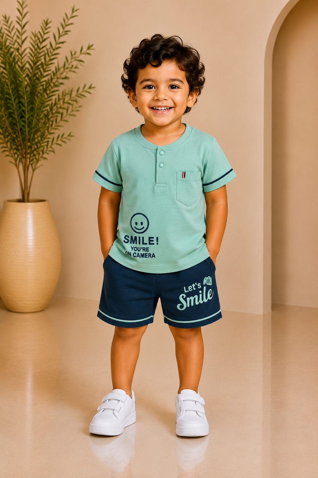 Baby boy mint 'Smile' henley tee and shorts set