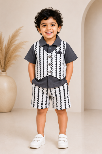 Monochrome Prince Waistcoat Party Set for Baby Boys