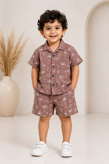 Palm Breeze Co-Ord Set for Boys | Premium Cotton Shirt & Shorts Set