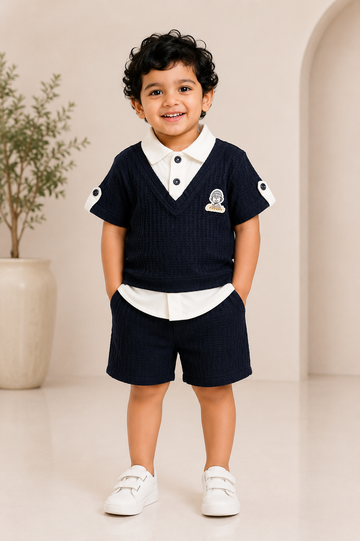 Little Gentleman Black Layered Co-Ord Set for Baby Boys