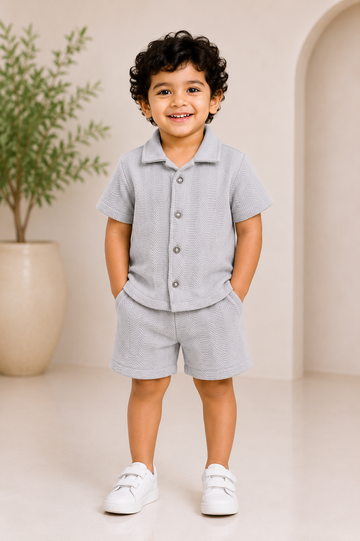 Silver Mist Textured Co-Ord Set for Baby Boys