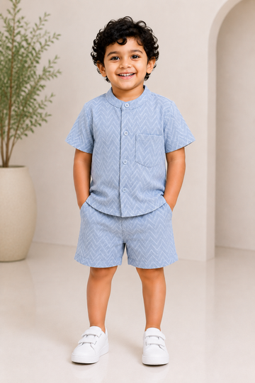 Sky Blue Chevron Co-Ord Set for Baby Boys