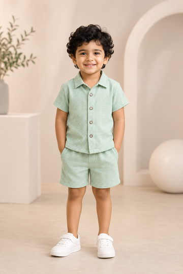 Mint Breeze Co-Ord Set for Boys | Premium Cotton Shirt & Shorts