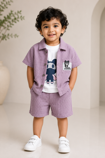 Lilac Breeze 3-Piece Textured Co-Ord Set for Baby Boys