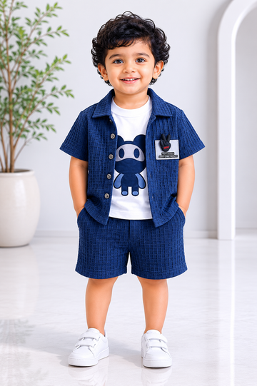 Royal Blue 3-Piece Textured Co-Ord Set for Baby Boys