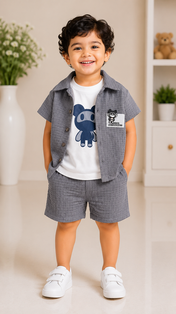 Steel Grey 3-Piece Casual Co-Ord Set for Baby Boys