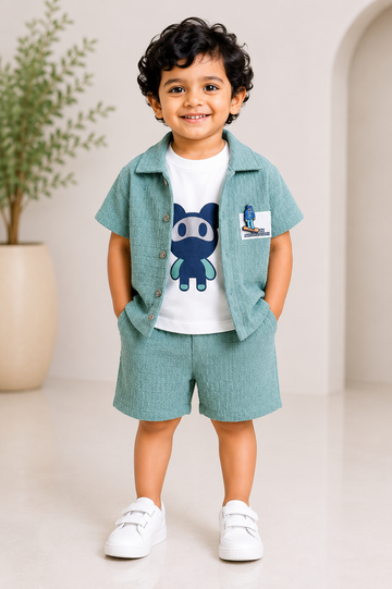 Mint Green 3-Piece Textured Co-Ord Set for Baby Boys