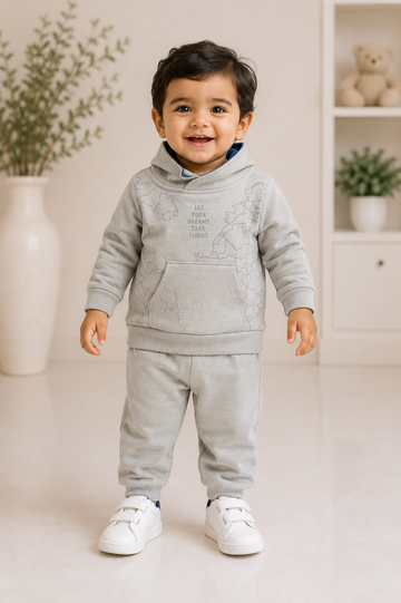 Grey Hooded Tracksuit Set for Baby Boys