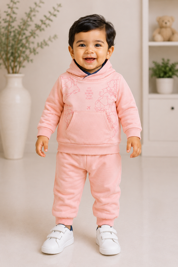 Pink Hooded Tracksuit Set for Baby Boys & Girls
