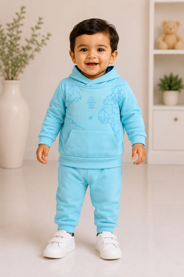 Sky Blue Hooded Tracksuit Set for Baby Boys & Girls