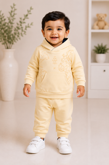 Cream Hooded Tracksuit Set for Baby Boys & Girls