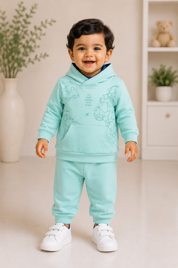 Mint Green Hooded Tracksuit Set for Baby Boys & Girls
