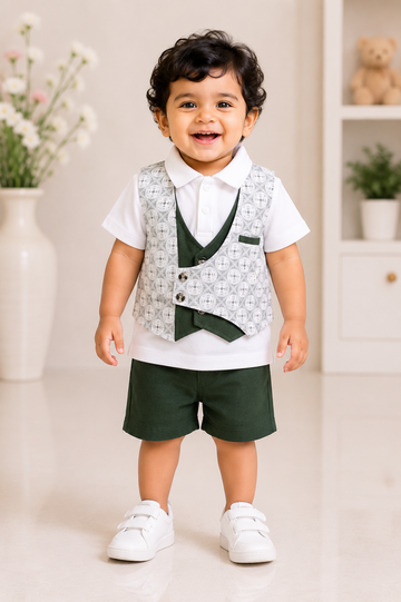 Premium Green Gentleman Waistcoat Set for Baby Boys