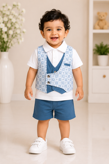 Sky Blue Gentleman Waistcoat Set for Baby Boys