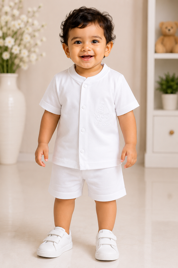 Pure White Summer Co-Ord Set for Baby Boys
