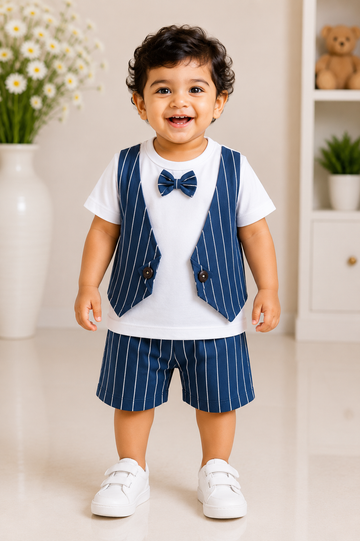 Royal Navy Stripe Waistcoat Party Wear Set for Baby Boys