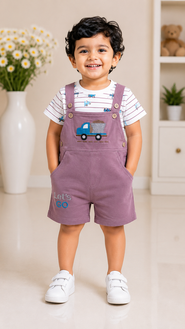 Dusty Mauve Dungaree Shorts Set for Baby Boys