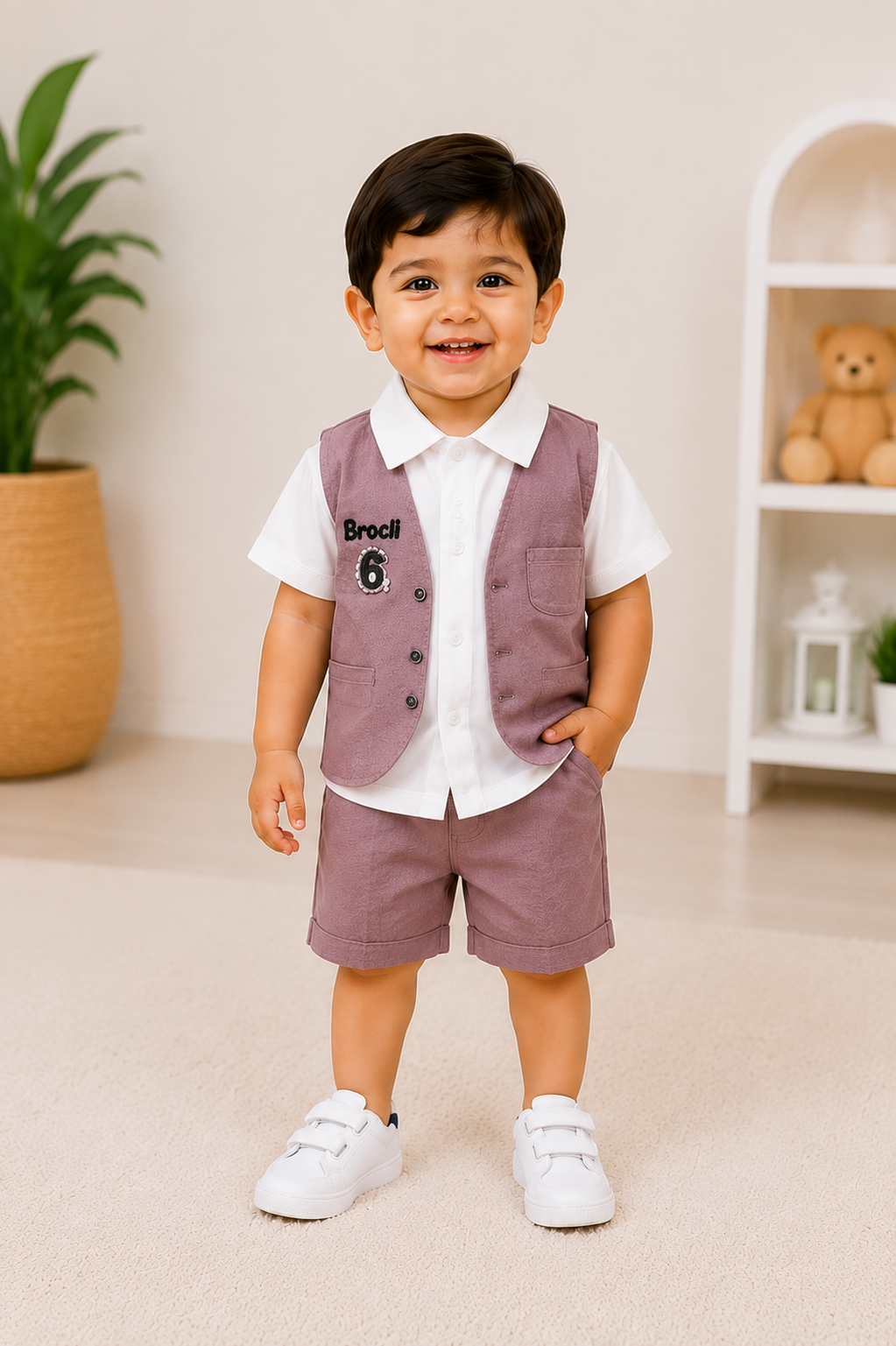 Boys Dusty Mauve Waistcoat & Shorts Partywear Set