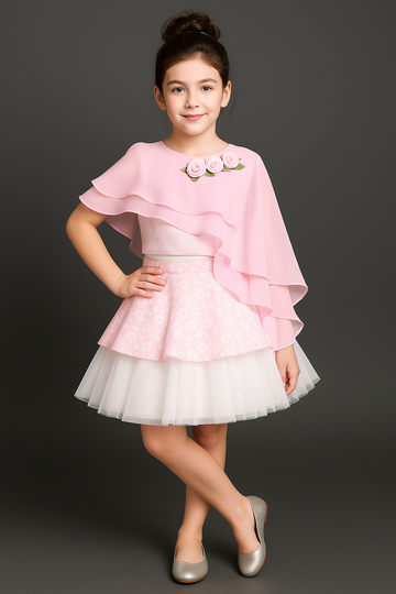 Elegant Pink Cape and Tulle Skirt Set for Girls  Party Wear  Inayah  Fashion