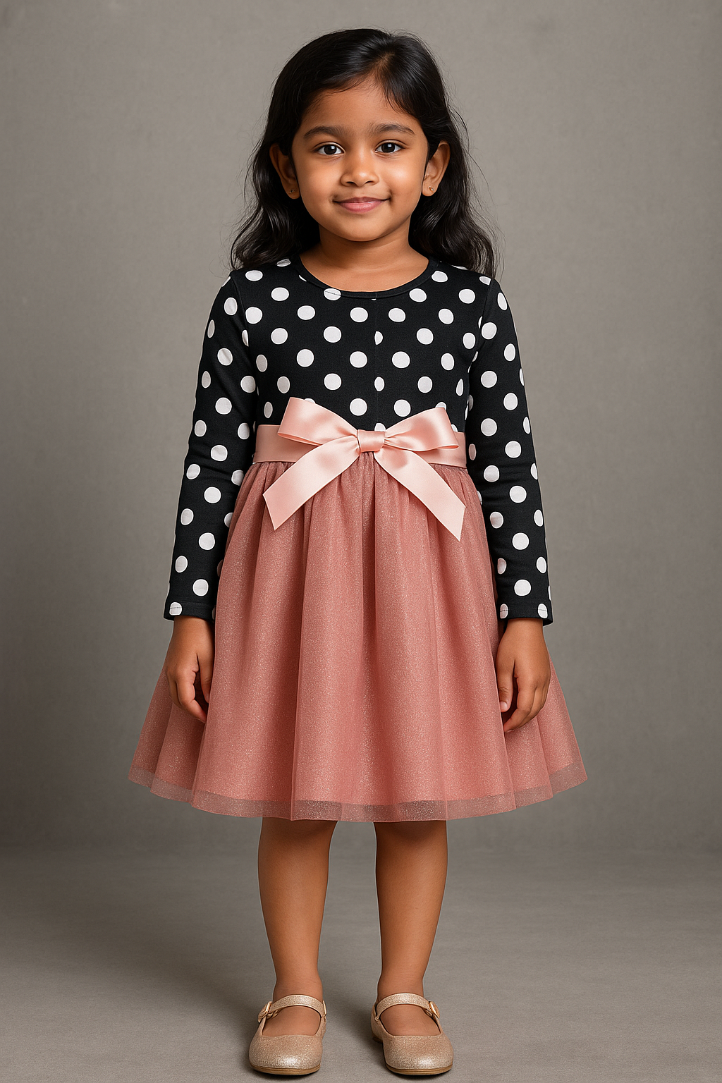 Chic Polka Dot and Blush Tulle Dress - Inayah Fashion
