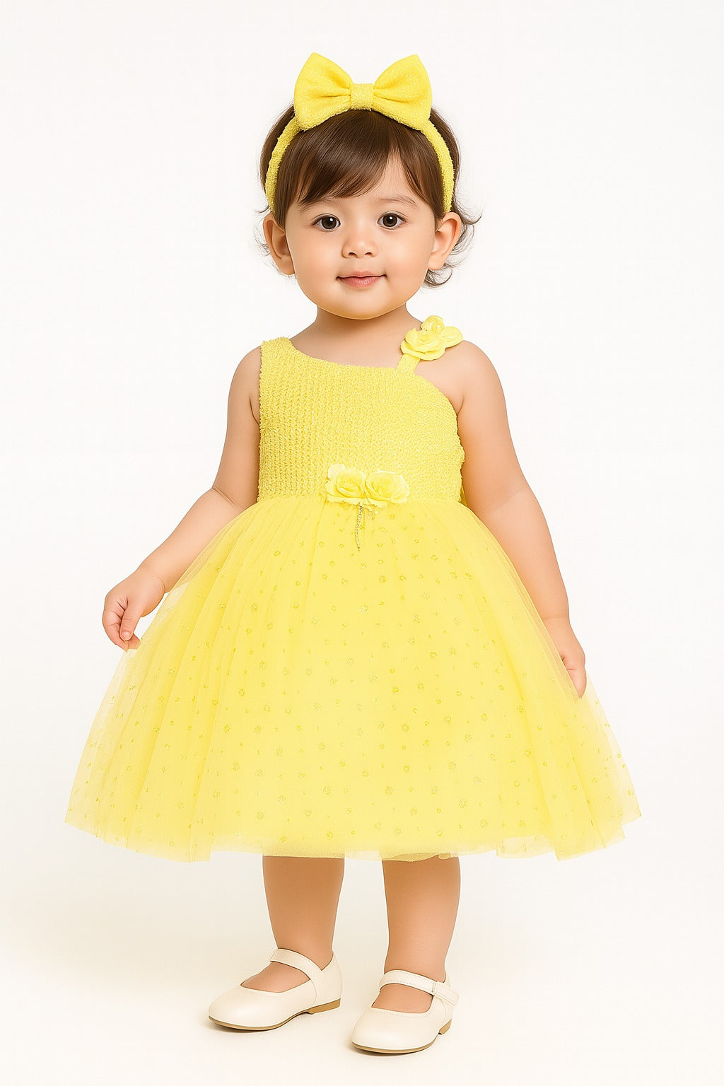 Sunshine Yellow One-Shoulder Party Dress for Girls - Inayah Fashion