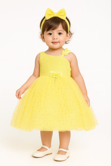 Sunshine Yellow One-Shoulder Party Dress for Girls - Inayah Fashion